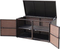 Baúl de Jardín Ratán 330L con Doble Tapa y Puertas para Exterior, Marrón