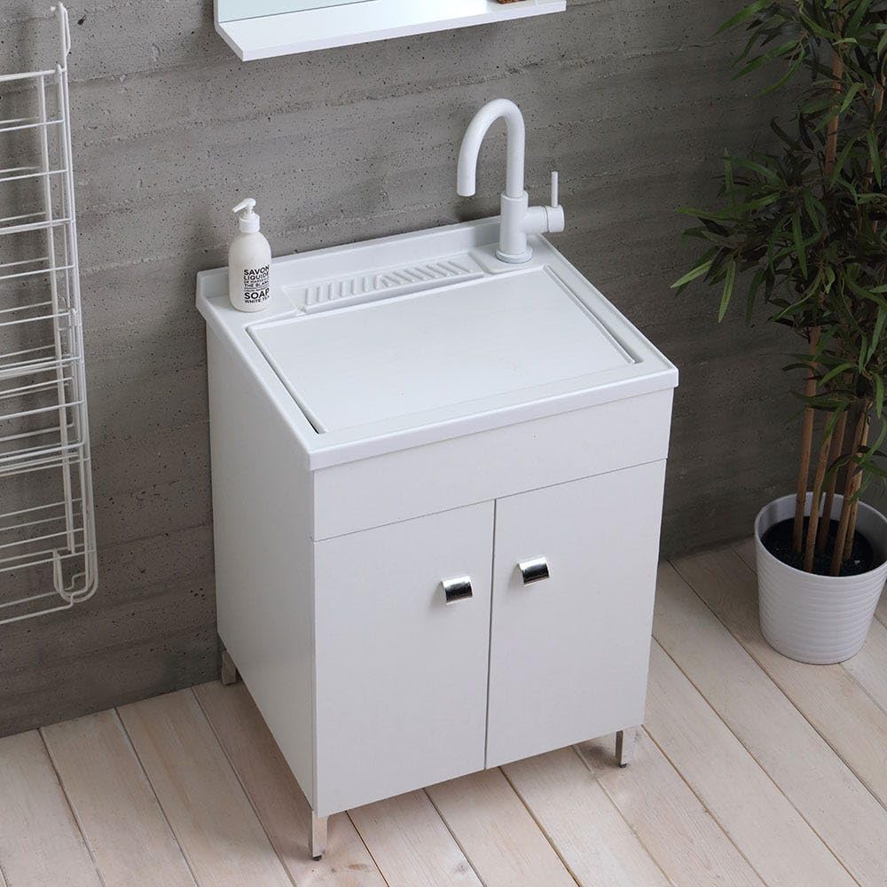 Mueble de Lavadero Blanco 60cm con Lavabo y Tabla Desmontable