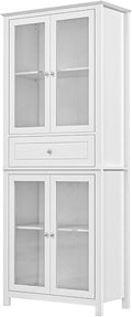 Armario de Cocina HOMCOM con Estantes Ajustables y Puertas de Vidrio, Blanco
