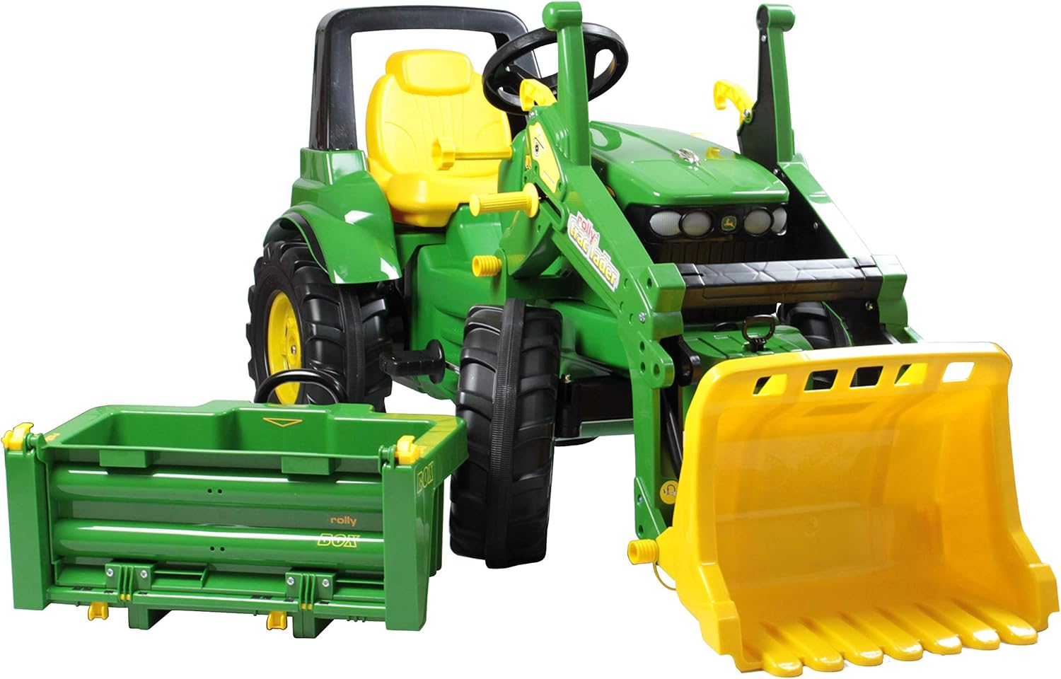 Tractor de Pedales John Deere 7930 para Niños 3-8 Años con Pala Frontal y Almacenamiento, Verde