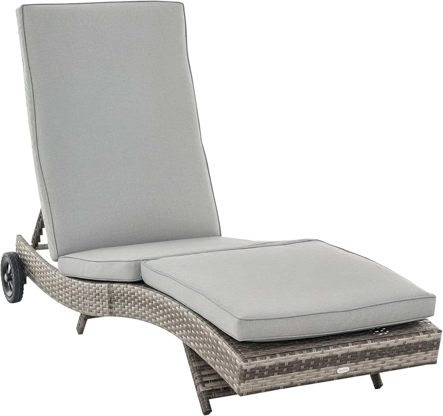 Outsunny Tumbona de Jardín Reclinable en Ratán con Ruedas, Respaldo Ajustable y Cojín Removible, 5 Posiciones, 207x70x70 cm, Gris