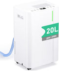 Deshumidificador 20L/Día con Compresor, Modo Silencioso, Bajo Consumo, Drenaje Continuo y Temporizador 24H para Hogar