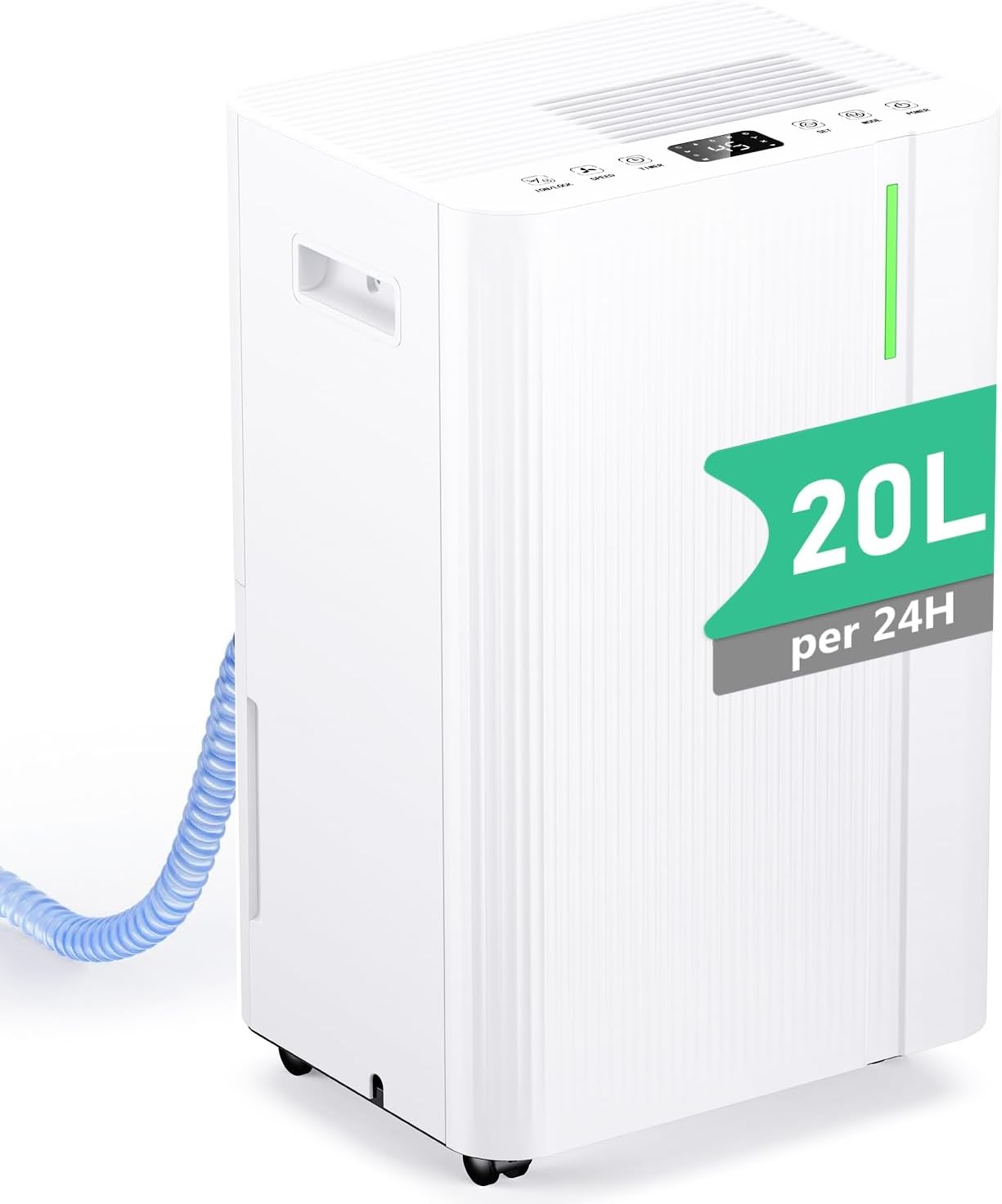 Deshumidificador 20L/Día con Compresor, Modo Silencioso, Bajo Consumo, Drenaje Continuo y Temporizador 24H para Hogar
