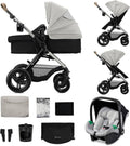 Cochecito 3 en 1 Kinderkraft MOOV XL, hasta 27 kg, con asiento I-SIZE, plegable, convertible, amortiguación, capazo grande, accesorios incluidos, gris claro