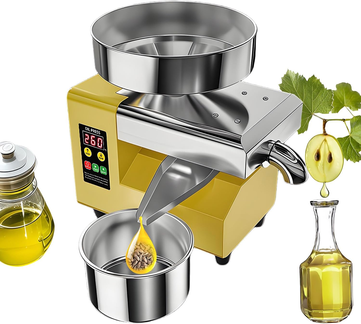 Extractor de Aceite Automático 1500W de Acero Inoxidable para Frío y Calor