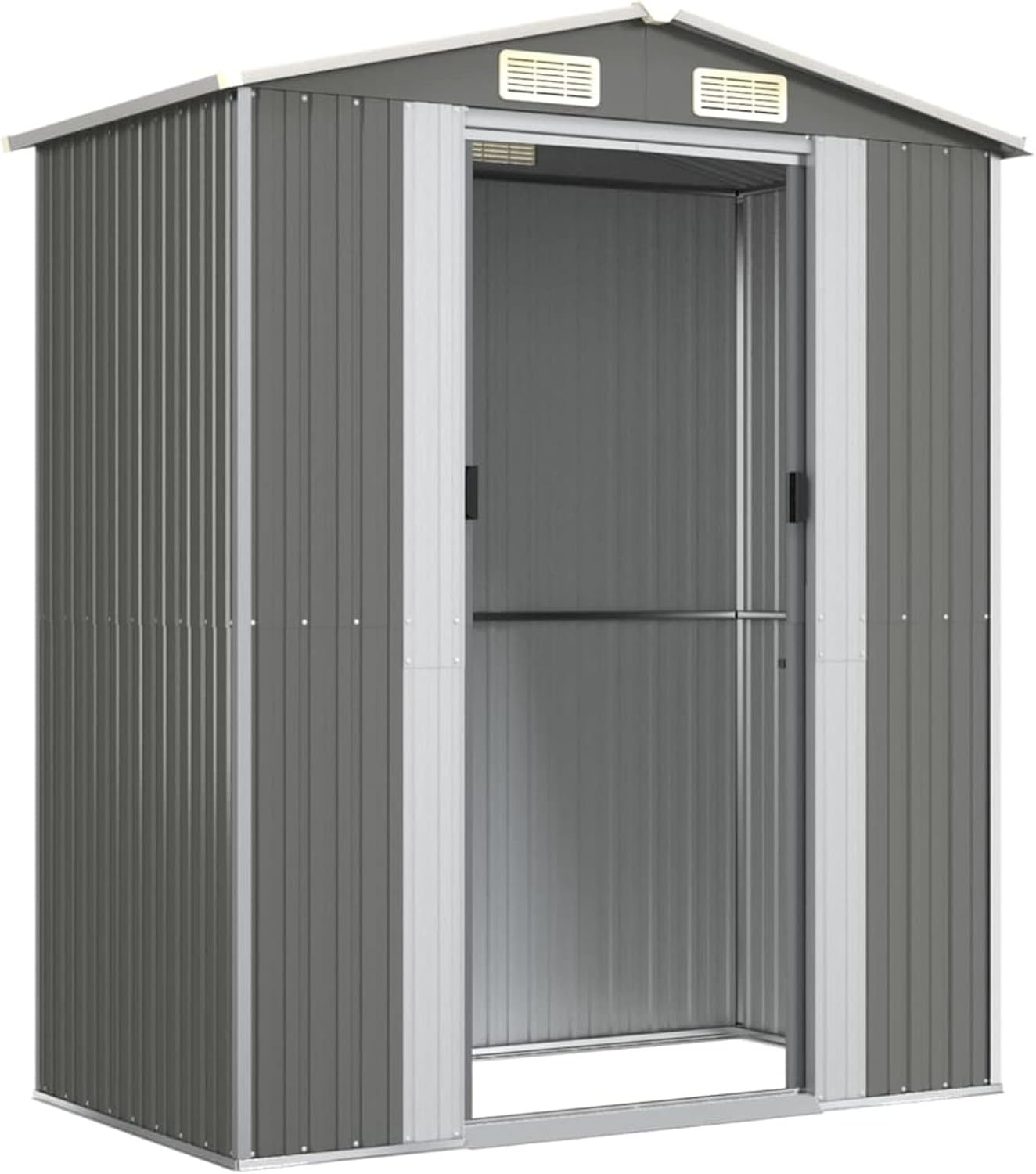 Caseta Metálica de Jardín para Herramientas 192x108x223 cm con Puertas Correderas y Ventanas, Color Gris