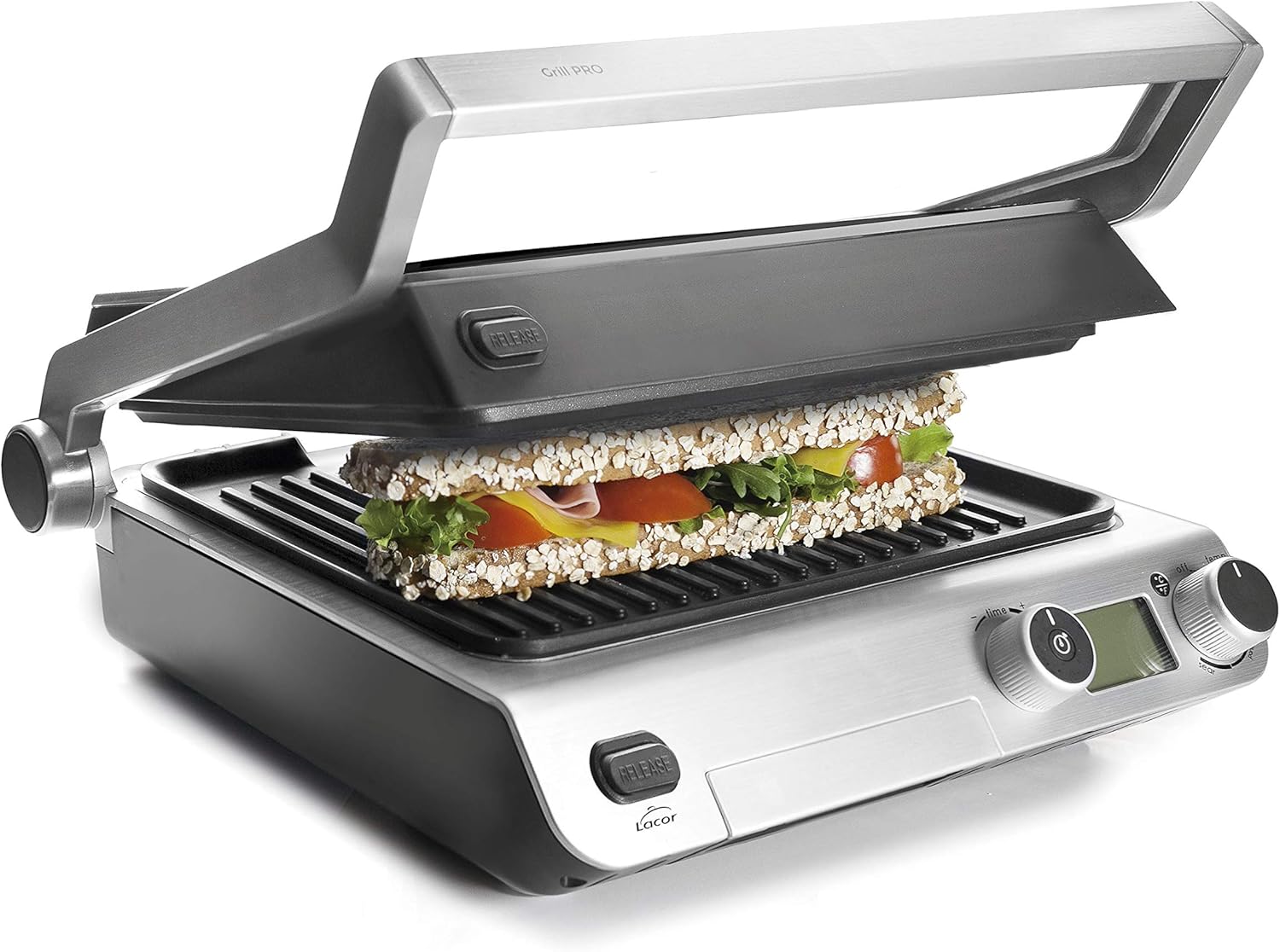 LACOR - Parrilla abatible profesional con doble zona, 2000 W