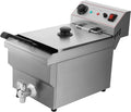 Freidora Comercial 3000W Inoxidable 10L con Grifos y Cesta, Temp: 60-200°C