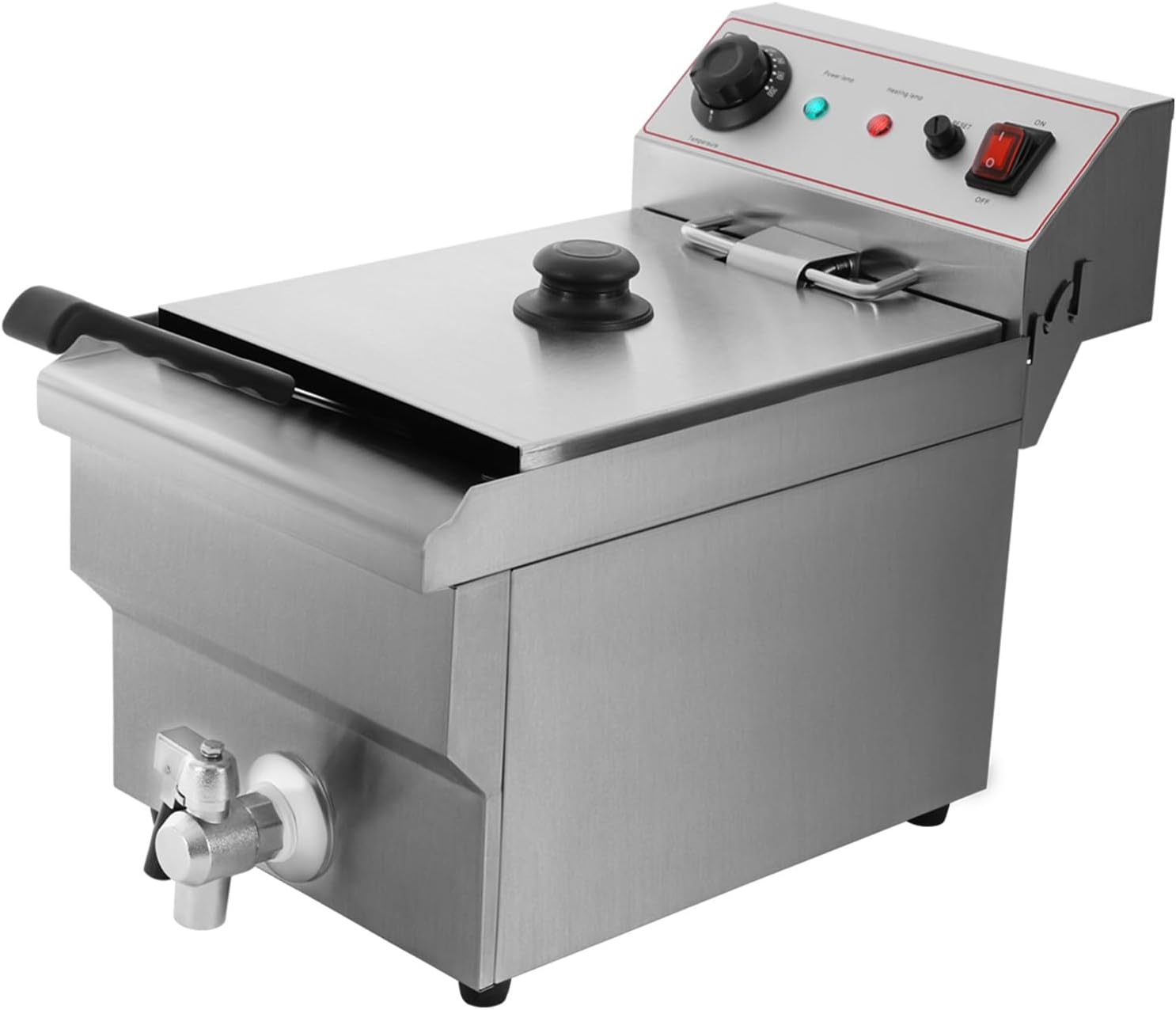 Freidora Comercial 3000W Inoxidable 10L con Grifos y Cesta, Temp: 60-200°C