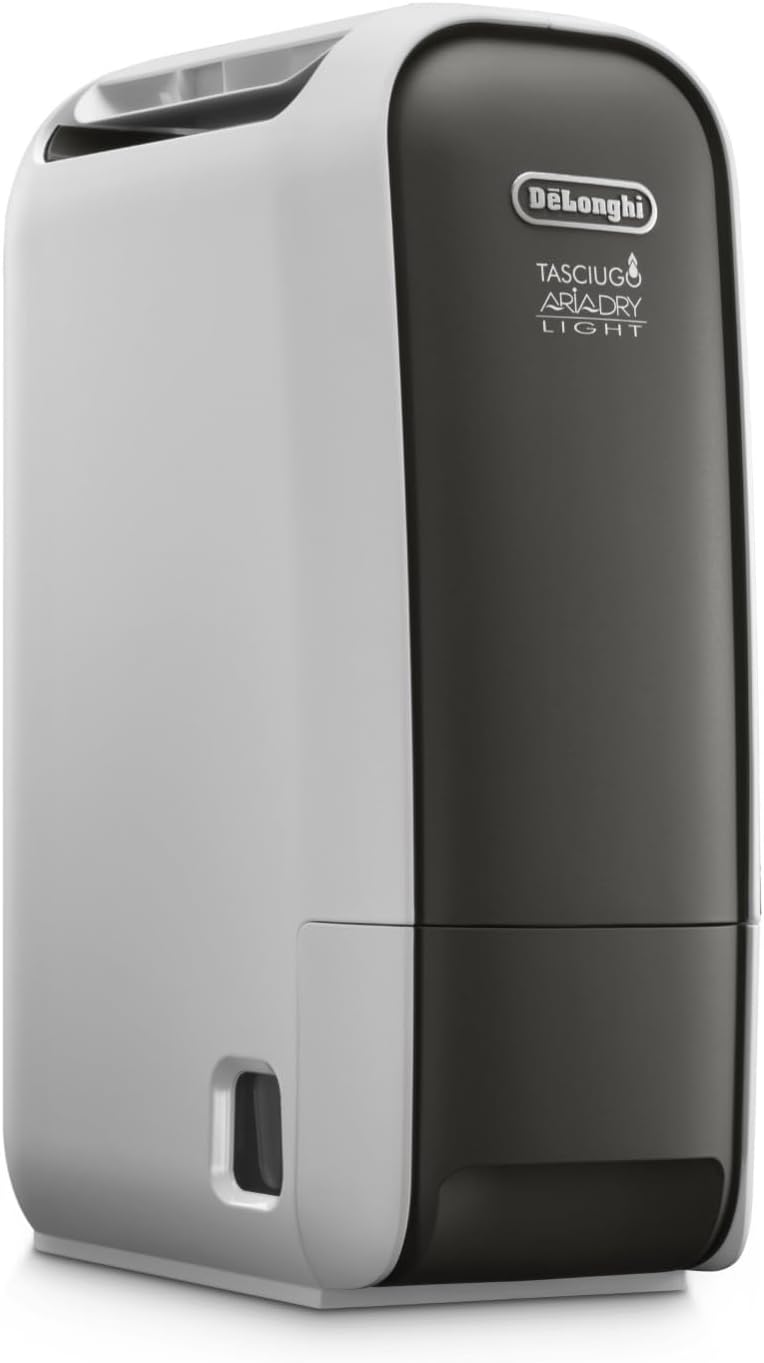 Deshumidificador De'Longhi AriaDry Light con Tecnología Zeolite, Ionizador y Función Swing, Capacidad 6L/Día, Secado de Ropa y Antimoho, Modelo DNS65, Gris