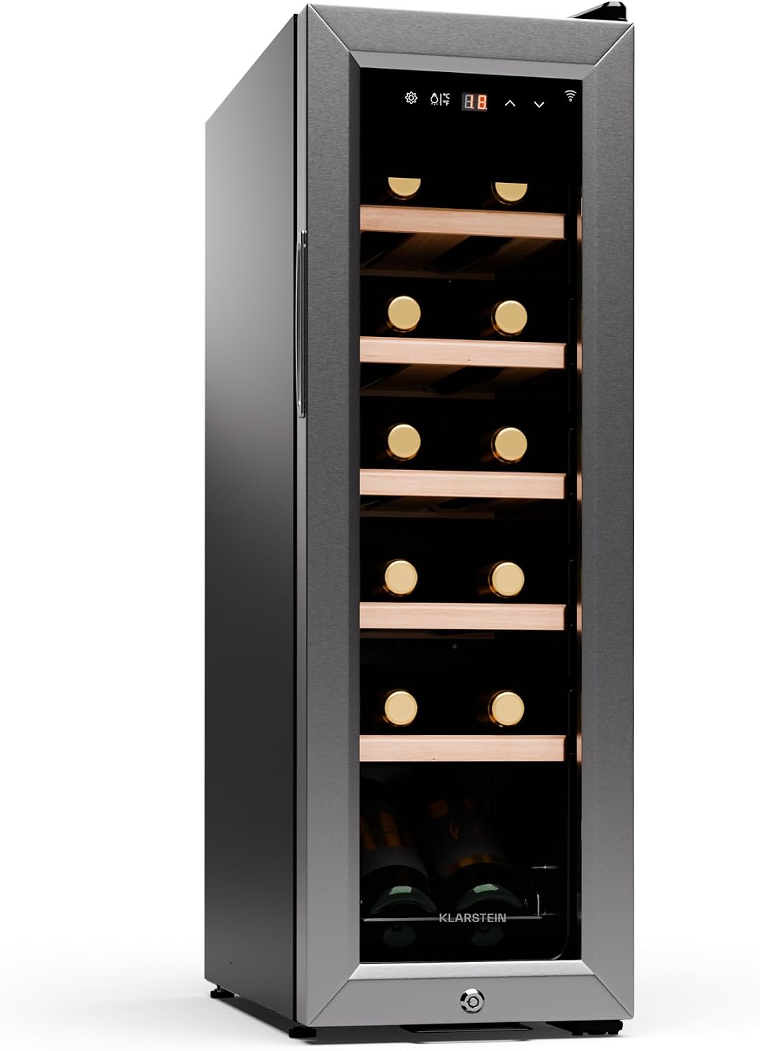 KLARSTEIN Vinoteca 12 Botellas, Enfriador de Vinos 5-18°C, Puerta de Cristal