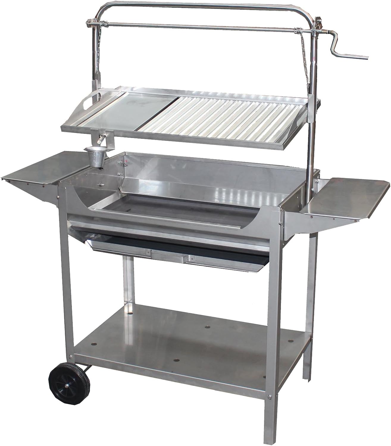 IMEX EL ZORRO – Barbacoa de Acero Inoxidable con Parrilla y Plancha | Amplio Espacio, Carro con Ruedas y Bandejas | Perfecta para Exteriores con Carbón y Leña