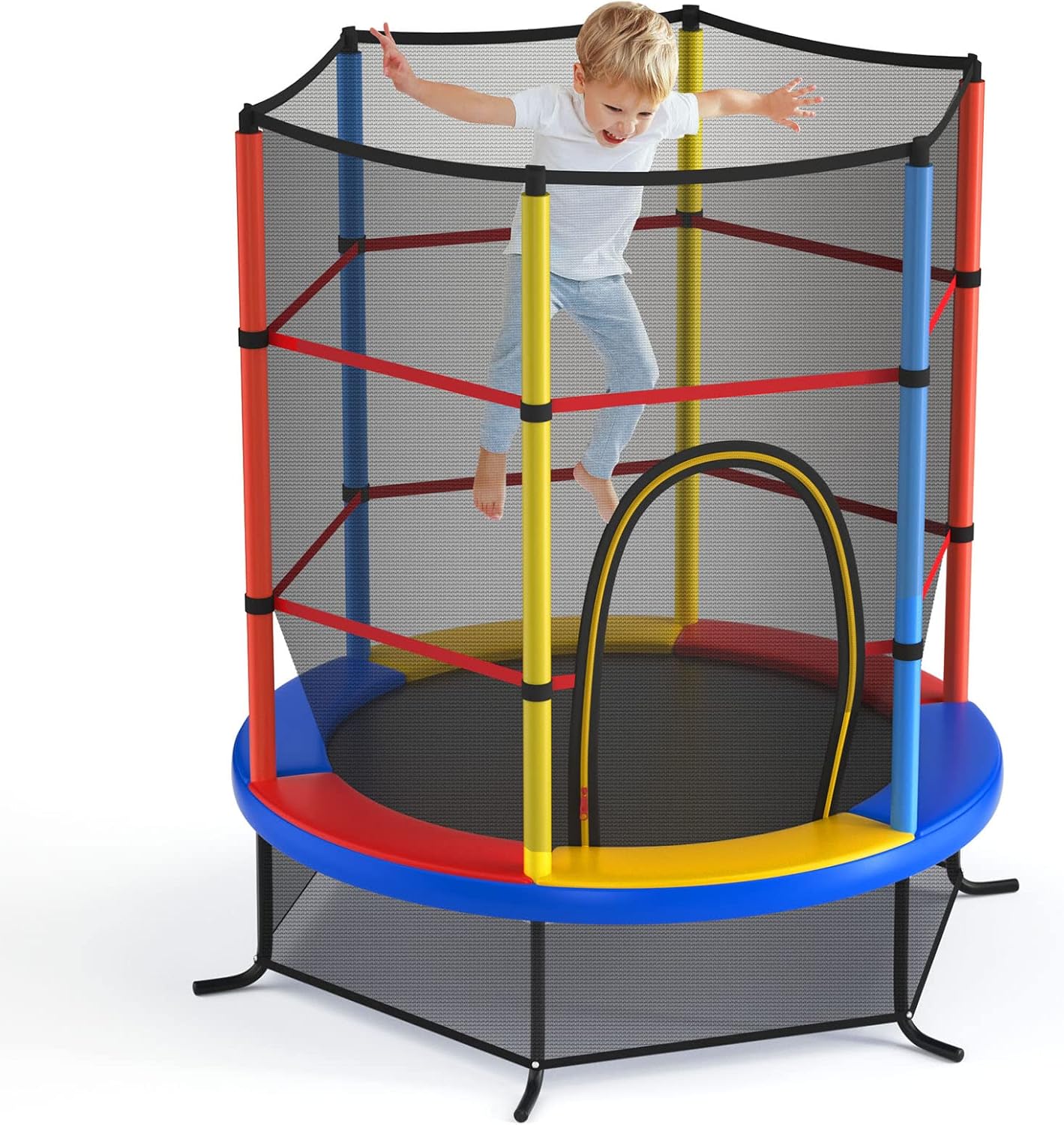Trampolín Infantil con Red de Seguridad Ø 165cm, Juguete de Ejercicio para Niños 3-6 Años