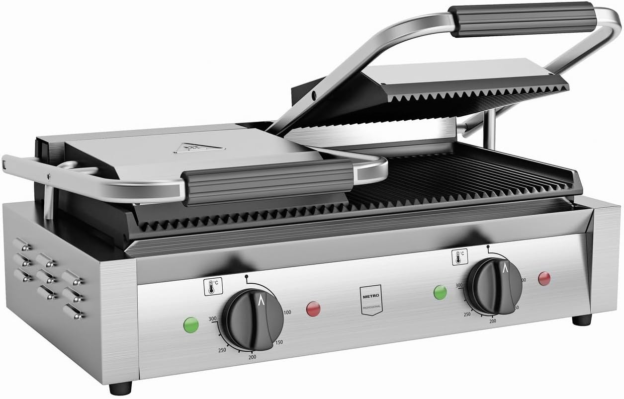 Parrilla Panini Profesional METRO de Acero Inoxidable, 57x36x20 cm, Temperatura 50-300°C, Capacidad 55 Paninis por Hora