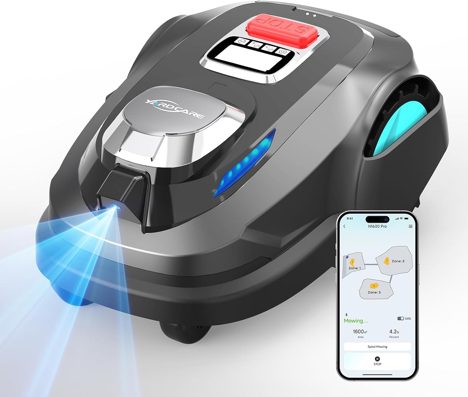 YARDCARE N1600 Pro Robot Cortacésped Inteligente para Grandes Jardines 1600 m² - Tecnología RTK y Visión Avanzada