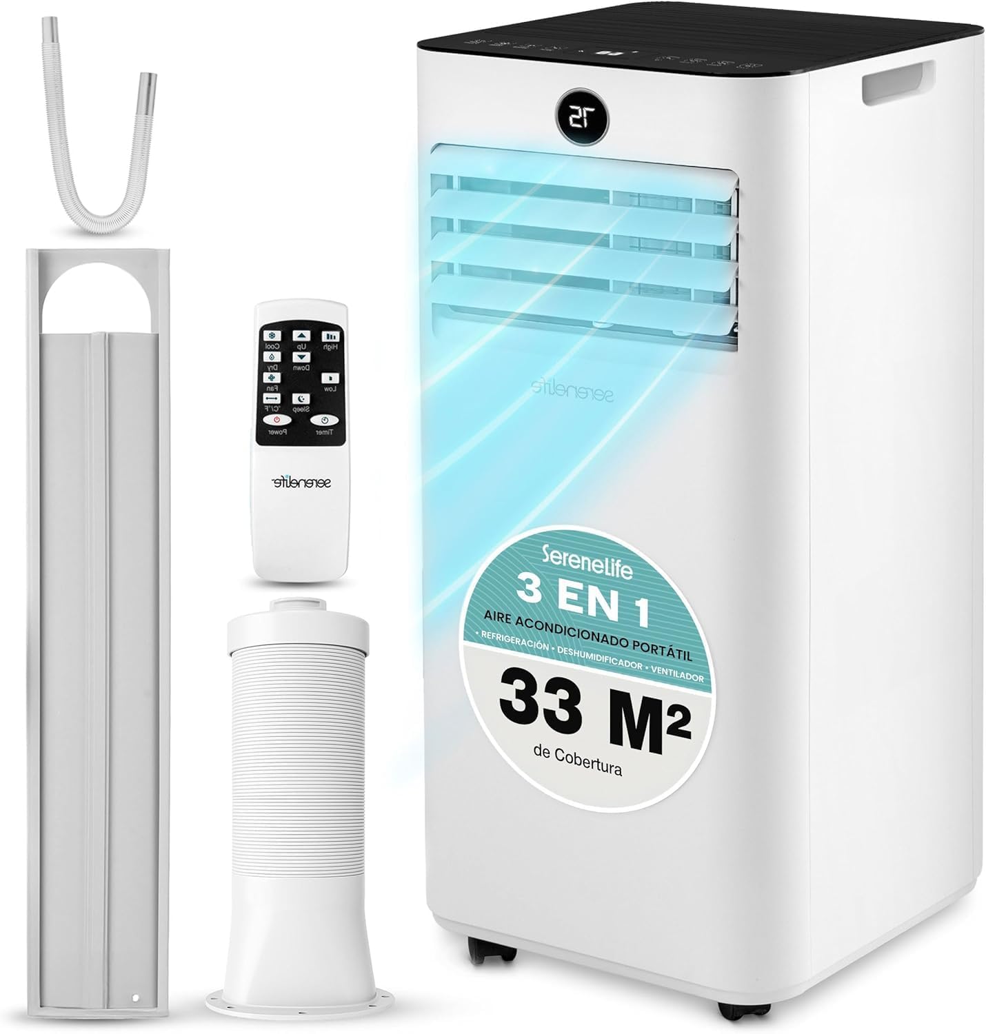 Aire Acondicionado Portátil 9000 BTU Silencioso y Eficiente con Deshumidificador y Control Remoto