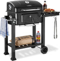 Parrilla de Carbón con Tapa y Ahumador, BBQ Grill con Termómetro y Bandeja Ajustable, 64 x 110 x 104 cm