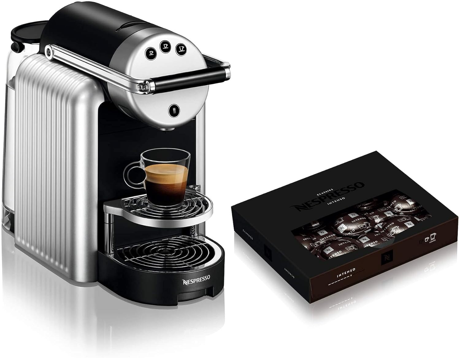 Máquina de café automática Zenius de Nespresso con 50 cápsulas - Ideal para oficinas pequeñas - Color plata