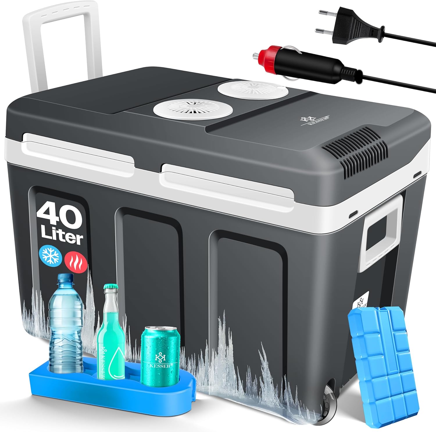 Nevera portátil termoeléctrica 40L con ruedas para coche y camping, 12V/230V, modo Eco