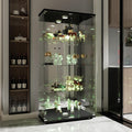 Vitrina de Cristal con Iluminación y Cerradura, 4 Estantes - Ideal para Exponer Colecciones en Salón u Oficina (Fondo de Espejo)