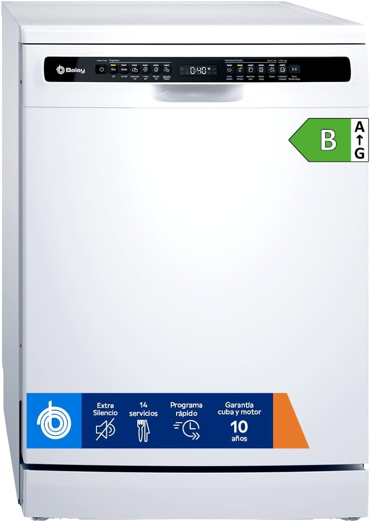 Lavavajillas Balay 60cm, 14 servicios, Home Connect, Media Carga, Pausa+Carga, Blanco