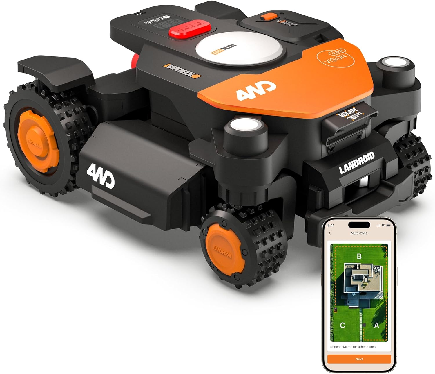 Robot Cortacésped Worx Landroid Vision 4WD sin Cable, IA para Obstáculos, hasta 600 m²