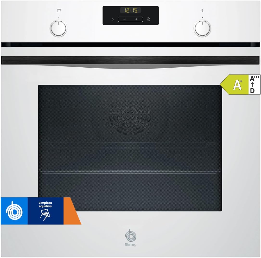Horno multifunción Balay, 60 cm, Auto-limpieza Aqualisis, Raíles telescópicos, Blanco