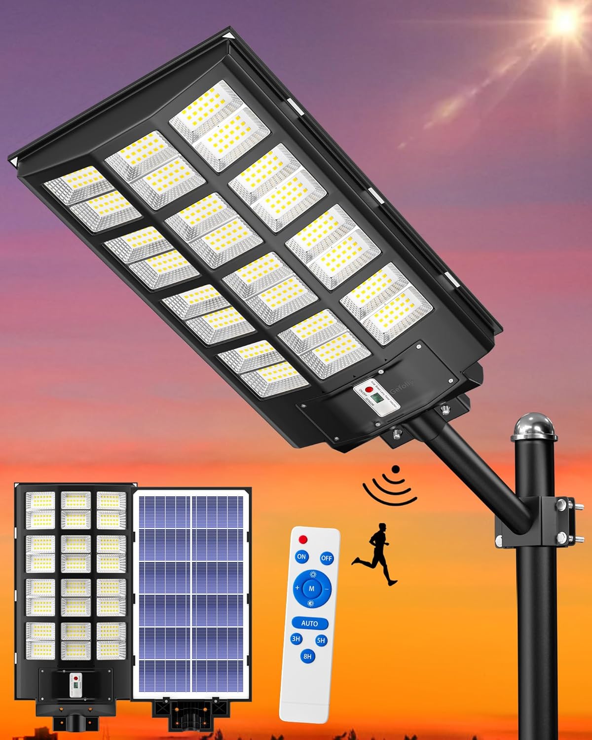 Lámparas solares exteriores Gefolly, focos de movimiento 6500K con 3 modos ajustables, luz de seguridad IP67 para jardín y terraza (6800W)