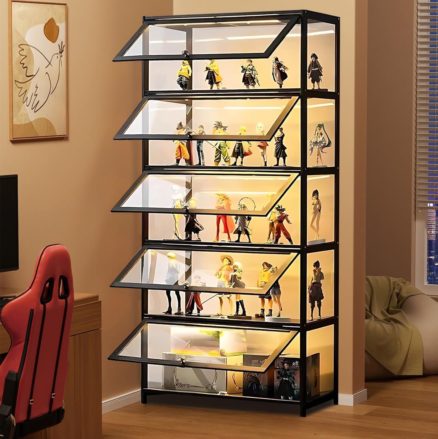Vitrina de 5 Niveles con Puertas Acrílicas Transparentes para Sala de Estar u Oficina